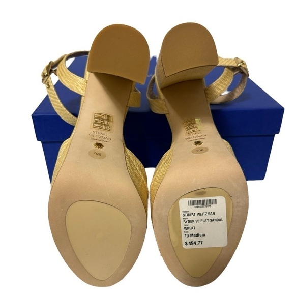 Stuart Weitzman Ryder 95 Platform Sandal Wheat Fine Rafia Size 10 New In Box - Picture 14 of 15